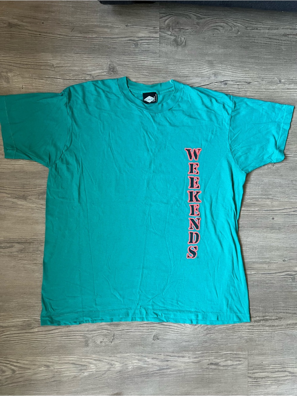 Vintage 90's Weekends Men's Teal T-Shirt Streetwear Graphic Size Large